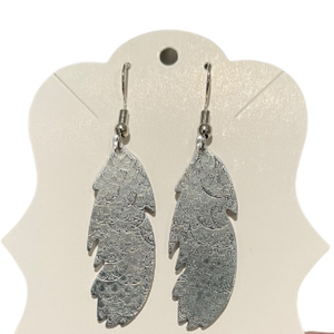 Handmade‎ stamped silver mermaid scales feather hook hypoallergenic earrings